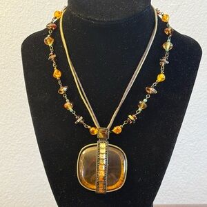 “You & I” faux amber amber pendant necklace